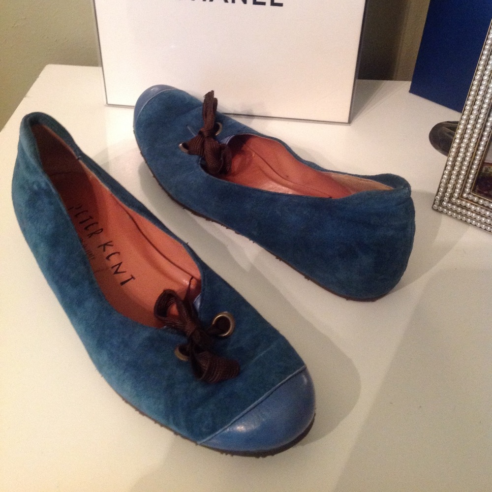 Peter Kent Teal flats leather suede women shoe 7